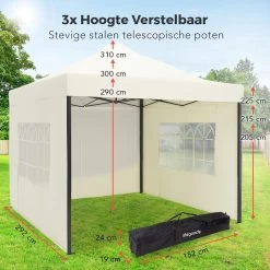 LifeGoods Partytent - 3x3 M - Zijwanden - Easy Up - Opvouwbaar - Waterdicht - Draagtas Met Wieltjes - Beige -Gardena Winkel 1200x1200 661