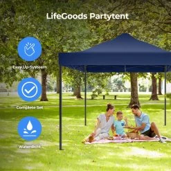 LifeGoods Partytent - 3x4.5 M - Easy Up - Opvouwbaar - Waterdicht - Draagtas Met Wieltjes - Donkerblauw -Gardena Winkel 1200x1200 681