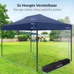 LifeGoods Partytent - 3x4.5 M - Easy Up - Opvouwbaar - Waterdicht - Draagtas Met Wieltjes - Donkerblauw -Gardena Winkel 1200x1200 683
