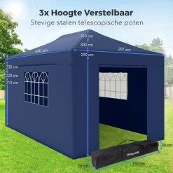 LifeGoods Partytent - 3x4.5 M - Zijwanden - Easy Up - Opvouwbaar - Waterdicht - Draagtas Met Wieltjes - Donkerblauw 14 LifeGoods Partytent - 3x4.5 M - Zijwanden - Easy Up - Opvouwbaar - Waterdicht - Draagtas Met Wieltjes - Donkerblauw -Gardena Winkel 1200x1200 701