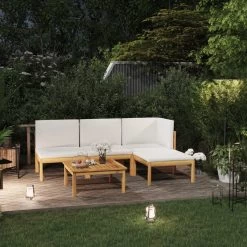 Decoways - 5-delige Loungeset Met Kussens Massief Acaciahout Crèmekleurig -Gardena Winkel 1200x1200 712