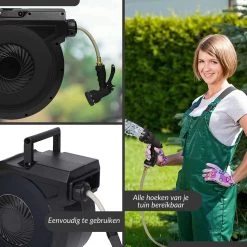 Buxibo - Wandslangenbox 20 Meter + 2 Meter - Tuinslang Met Haspel - 9 Sproei Standen - Slangenhouder 180° Draaibaar - Tuinslanghaspel Zwart+ Gratis Sproeier - Zwart -Gardena Winkel 1200x1200 820