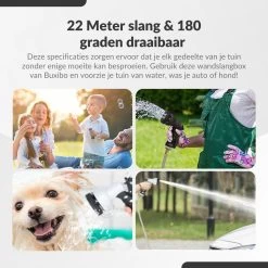 Buxibo - Wandslangenbox 20 Meter + 2 Meter - Tuinslang Met Haspel - 9 Sproei Standen - Slangenhouder 180° Draaibaar - Tuinslanghaspel Zwart+ Gratis Sproeier - Zwart -Gardena Winkel 1200x1200 825
