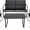 Tuin Meubelen Loungeset - 4 Persoons - Tuinset - Comfort - Zwart - Tafel Glazen Blad - Stoelen - Sofa - Bank - 4-delig
