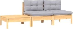 VidaXL 3-delige Loungeset Met Grijze Kussens Massief Grenenhout -Gardena Winkel 1200x491