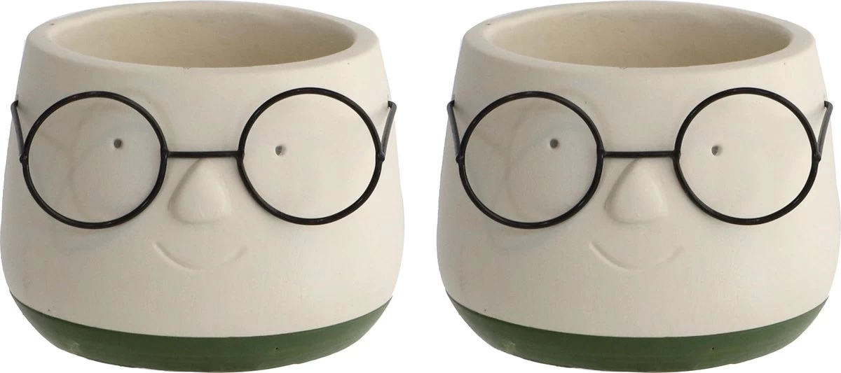 2x Bloempot Met Gezicht - Ø8 X H6,5 Cm - Bloempotten Voor Binnen Met Bril/Face/Hoofd 2 2x Bloempot Met Gezicht - Ø8 X H6,5 Cm - Bloempotten Voor Binnen Met Bril/Face/Hoofd - Afbeelding 2