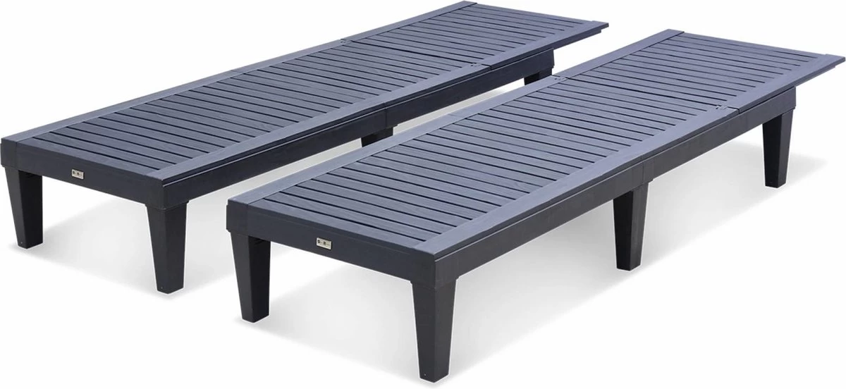 Set Van 2 Ligstoelen, PIA, Ligstoel Met Verschillende Standen, Van Kunststof, Zwart 3 Set Van 2 Ligstoelen, PIA, Ligstoel Met Verschillende Standen, Van Kunststof, Zwart - Afbeelding 3