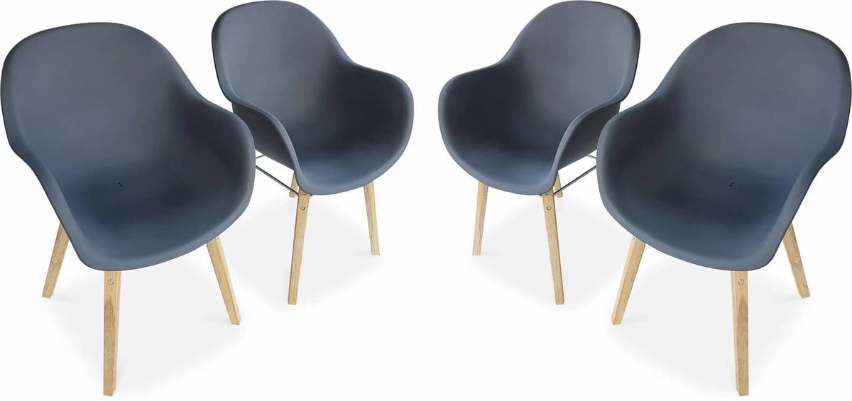 Alice's Garden Kuipstoelen CELEBES - Set Van 4 - Acacia En Kunststof - Grijs 1 Alice's Garden Kuipstoelen CELEBES - Set Van 4 - Acacia En Kunststof - Grijs