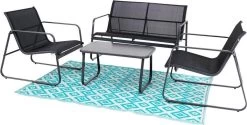 Tuin Meubelen Loungeset - 4 Persoons - Tuinset - Comfort - Zwart - Tafel Glazen Blad - Stoelen - Sofa - Bank - 4-delig -Gardena Winkel 1200x608 1