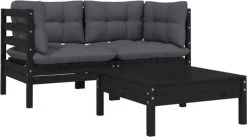 VidaXL 3-delige Loungeset Met Kussens Massief Grenenhout Zwart -Gardena Winkel 1200x665
