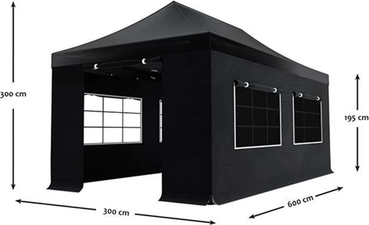 Easy Up 3x6m Zwart Luxe Partytent Opvouwbaar 2 Easy Up 3x6m Zwart Luxe Partytent Opvouwbaar - Afbeelding 2