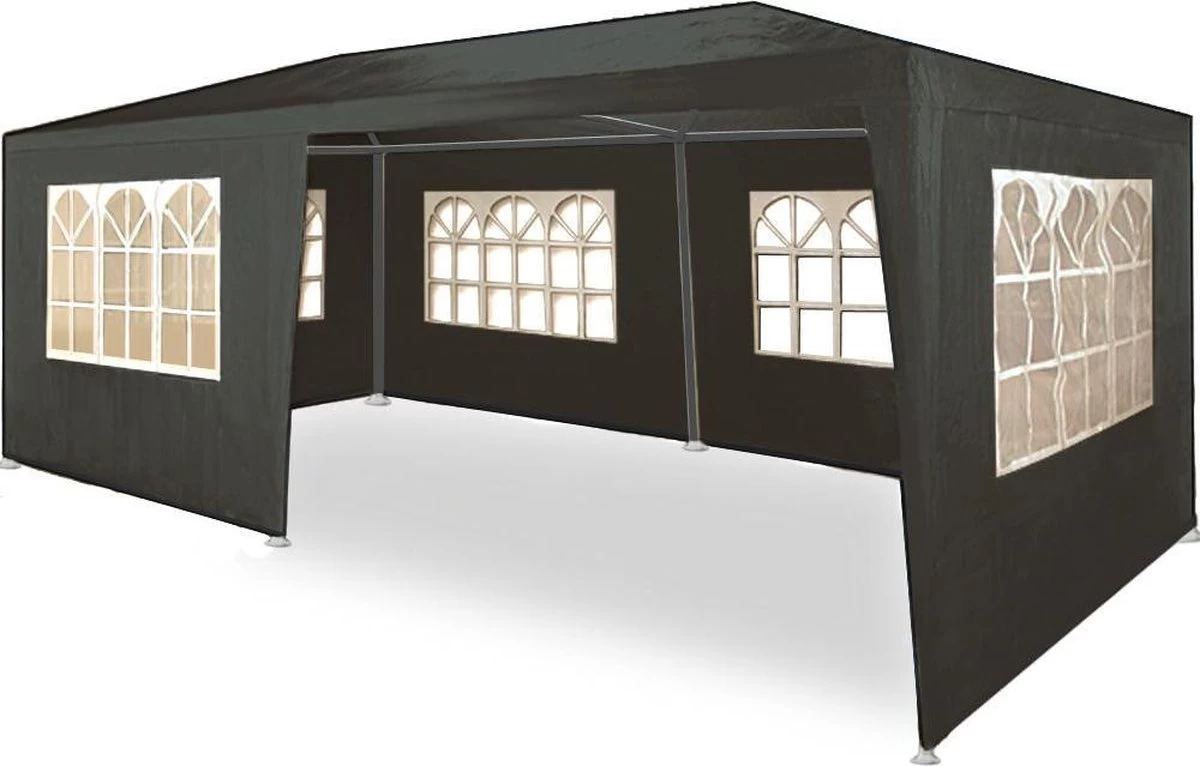 Partytent, Feesttent, Paviljoen Rimini 3x6 Meter Antraciet Met Boogramen En Zijwanden... 1 Partytent, Feesttent, Paviljoen Rimini 3x6 Meter Antraciet Met Boogramen En Zijwanden...