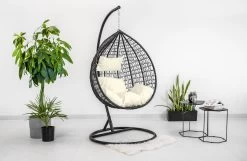 Hangstoel - Ei Stoel - Met Frame - Zwart Beige - Tot 125 Kg -Gardena Winkel 1200x780