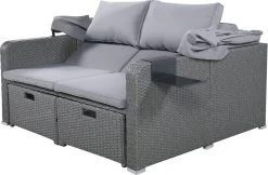 Polyrattan Patio Rieten Meubels Set Voor 2 Personen-Outdoor Rattan Sofa Set Met Intrekbare Luifel-lounge Bank-PE Rotan Loveseat Voor Achtertuin Veranda Tuin Zwembad Balkon-grijs -Gardena Winkel 1200x789