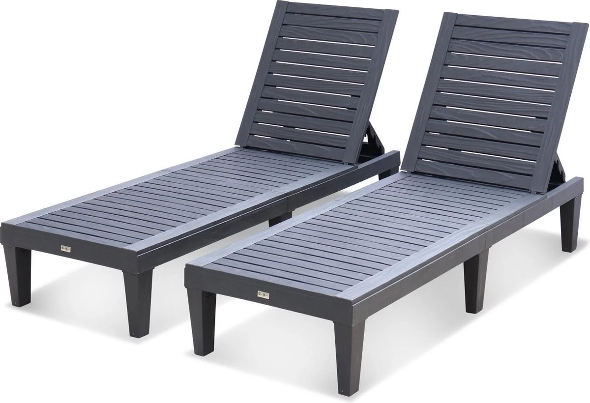 Set Van 2 Ligstoelen, PIA, Ligstoel Met Verschillende Standen, Van Kunststof, Zwart 4 Set Van 2 Ligstoelen, PIA, Ligstoel Met Verschillende Standen, Van Kunststof, Zwart - Afbeelding 4