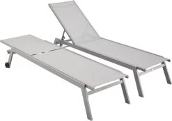 ELSA - Set Van 2 Ligstoelen Van Aluminium En Textileen, Ligbed Multipositioneel Met Wieltjes, Kleur Grijs/lichtgrijs -Gardena Winkel 1200x846 1