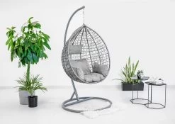 Hangstoel - Ei Stoel - Met Grijze Standaard & Kussens - Tot 125kg -Gardena Winkel 1200x851 1