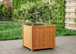 Houten Plantenbak Met Wieltjes 50x50 - Geolied Duurzaam FSC Acaciahout – Bloembak Buiten - Plantenbakken Buiten - Perfecthomeshop -Gardena Winkel 1200x857 4