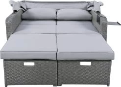 Polyrattan Patio Rieten Meubels Set Voor 2 Personen-Outdoor Rattan Sofa Set Met Intrekbare Luifel-lounge Bank-PE Rotan Loveseat Voor Achtertuin Veranda Tuin Zwembad Balkon-grijs -Gardena Winkel 1200x867