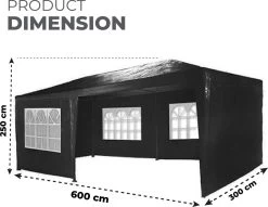 MaxxGarden Partytent - Paviljoen - 3x6m - Incl. Zijwanden - Waterdicht - Zwart -Gardena Winkel 1200x927