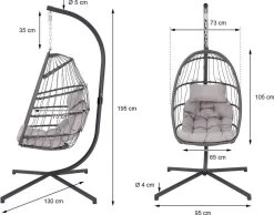 Pro Garden Lowander Hangstoel Egg 191x126x126- Schommelstoel Met Rattan Cocoon En Robuust Stalen Standaard Incl. Kussens - Volledig Inklapbaar - Lichtgrijs -Gardena Winkel 1200x943 1