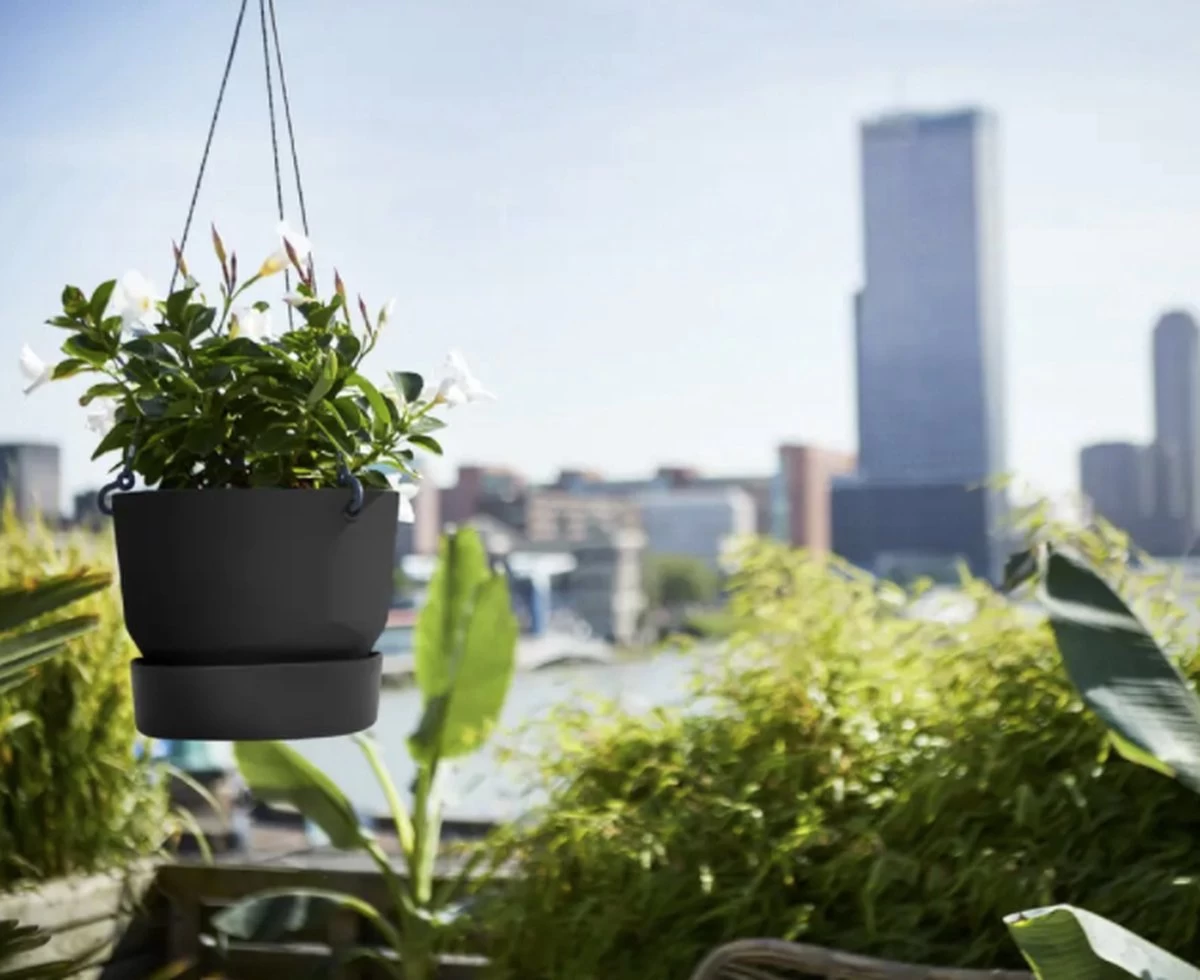 Elho Greenville Hangschaal 24 - Bloempot Voor Balkonbuiten - Ø 23.5 X H 20.5 Cm - Zwart/Living Black 2 Elho Greenville Hangschaal 24 - Bloempot Voor Balkonbuiten - Ø 23.5 X H 20.5 Cm - Zwart/Living Black - Afbeelding 2