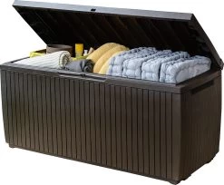 Opbergbox Tuin - Kussenbox Waterdicht - Bruin - Zitbox Kussenbox Voor Buiten - Voor Tuinmeubelen - Tuinkussens - Opberg Tuin - Kussenboxen - XL - Groot - 305 Liter -Gardena Winkel 1200x991