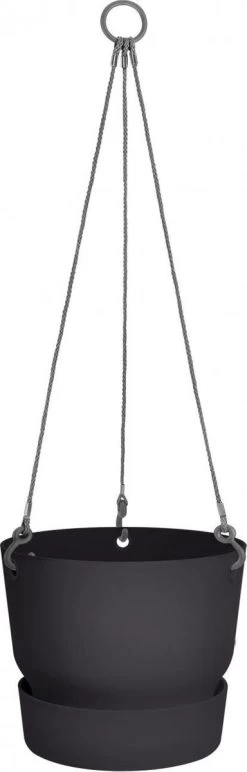 Elho Greenville Hangschaal 24 - Bloempot Voor Balkonbuiten - Ø 23.5 X H 20.5 Cm - Zwart/Living Black