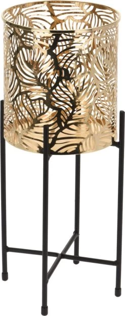 Set Van 2x Stuks Plantenpotten Goud Op Metalen Standaard 35 Cm En 45 Cm Hoogte -Gardena Winkel 475x1200