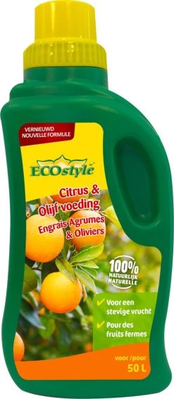 ECOstyle Citrus & Olijf Voeding - Stevige Vrucht - Langdurige Werking - Voor Alle Mediterrane Planten En Bomen 500 ML -Gardena Winkel 525x1200 1