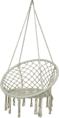 Macramé Hangstoel Beige - Beige Hangstoel - Hangstoel Touw - Hangstoel - Tot 110KG - Eenpersoons Hangstoel - Hang Stoel 1 Persoon - Hangstoel Voor Binnen - Hangstoel Zonder Standaard - Hangstoel Buiten -Gardena Winkel 603x1200