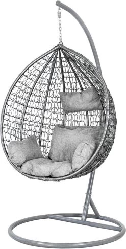 Hangstoel - Ei Stoel - Met Grijze Standaard & Kussens - Tot 125kg