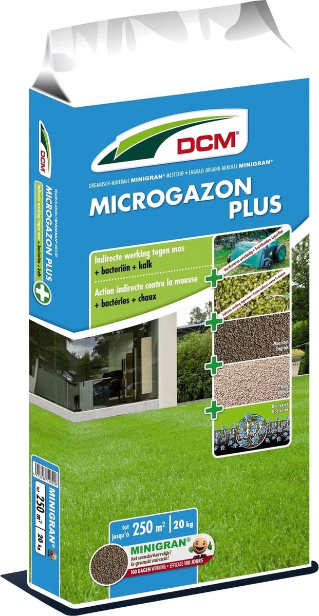 DCM Microgazon Plus - Gazonmest - Minder Mos, Minder Werk - Gazonmeststof Met MINIGRAN® Technology - 250m2 - 20 Kg 1 DCM Microgazon Plus - Gazonmest - Minder Mos, Minder Werk - Gazonmeststof Met MINIGRAN® Technology - 250m2 - 20 Kg