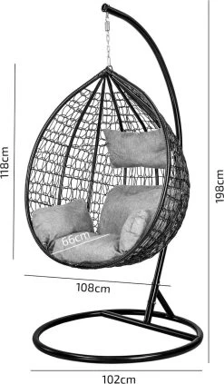 Hangstoel - Ei Stoel - Met Frame - Zwart Beige - Tot 125 Kg -Gardena Winkel 700x1200