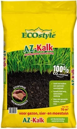 ECOstyle AZ Kalk Micro Korrel – Voor Gazon, Sier- En Moestuin - Corrigeert Zuurgraad Direct En Langdurig - Werkt Tegen Mos - CO2-Neutraal – 135 M² - 10 KG -Gardena Winkel 717x1200 2