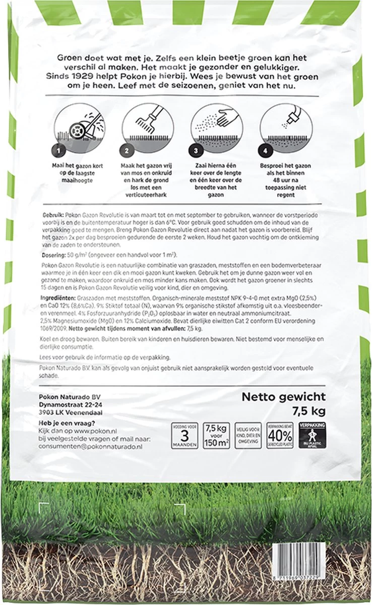 Pokon Gazon Revolutie - 7,5kg - Gazonmest / Graszaad / Bodemverbeteraar - Geschikt Voor 150m² - Binnen 15 Dagen Resultaat 2 Pokon Gazon Revolutie - 7,5kg - Gazonmest / Graszaad / Bodemverbeteraar - Geschikt Voor 150m² - Binnen 15 Dagen Resultaat - Afbeelding 2