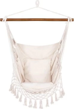 Springos Hangstoel | Binnen & Buiten | Met 2 Kussens | Boekenvak | Ook Voor Kinderen | Belastbaar Tot 150 Kg | Wit