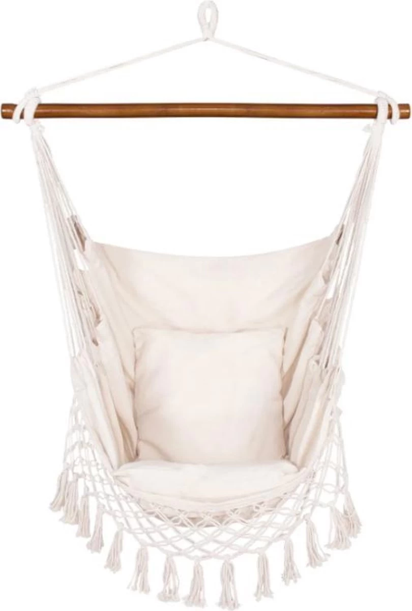 Springos Hangstoel | Binnen & Buiten | Met 2 Kussens | Boekenvak | Ook Voor Kinderen | Belastbaar Tot 150 Kg | Wit 1 Springos Hangstoel | Binnen & Buiten | Met 2 Kussens | Boekenvak | Ook Voor Kinderen | Belastbaar Tot 150 Kg | Wit