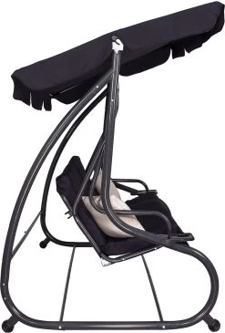 Springos Schommelbank | Linda-Schommel | 3-zits | Waterafstotend | Inclusief 2 Kussens | Verstelbare Luifel | 162 X 200 X 120 Cm | Zwart -Gardena Winkel 813x1200