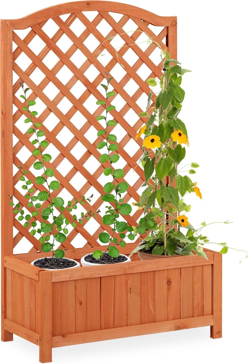 Relaxdays Plantenbak Met Klimrek - Bloembak Trellis - Rankhulp Hout - Voor Klimplanten 1 Relaxdays Plantenbak Met Klimrek - Bloembak Trellis - Rankhulp Hout - Voor Klimplanten