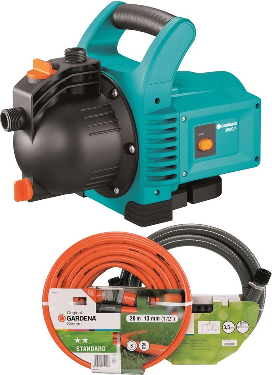 GARDENA - Classic Besproeiingspomp 3000/4 Compleet - Waterpomp - Incl. 3.5 M Aanzuigslang En 20 M Slang 1 GARDENA - Classic Besproeiingspomp 3000/4 Compleet - Waterpomp - Incl. 3.5 M Aanzuigslang En 20 M Slang
