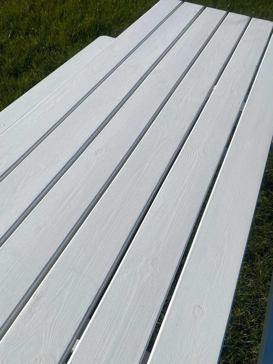 Goedkopepicknicktafels.nl | Witte XL Picknicktafel | Tuintafel 6 Persoons | Wit Gespoten Gedroogd Grenen Hout! 5 Goedkopepicknicktafels.nl | Witte XL Picknicktafel | Tuintafel 6 Persoons | Wit Gespoten Gedroogd Grenen Hout! - Afbeelding 5