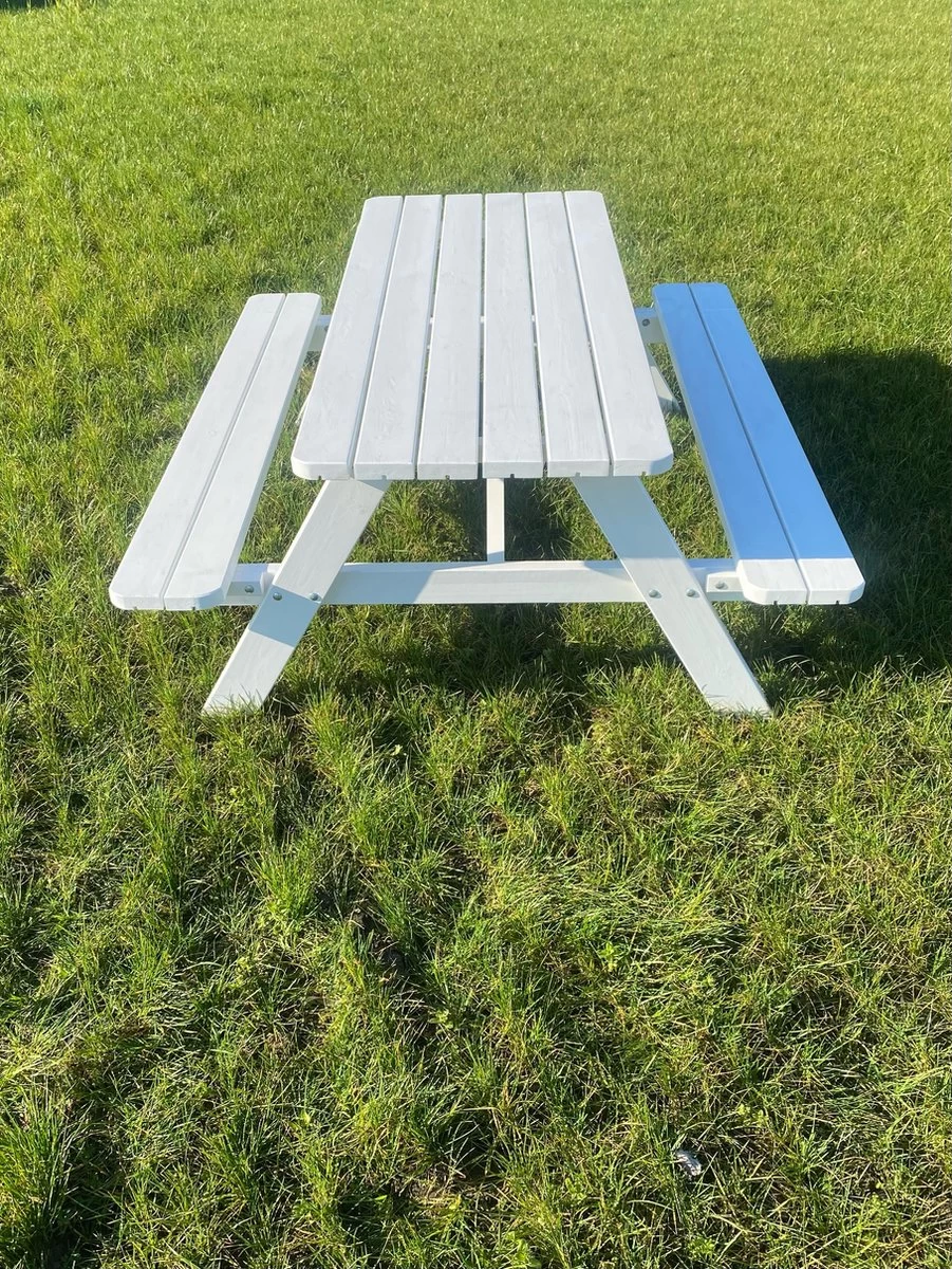 Goedkopepicknicktafels.nl | Witte XL Picknicktafel | Tuintafel 6 Persoons | Wit Gespoten Gedroogd Grenen Hout! 2 Goedkopepicknicktafels.nl | Witte XL Picknicktafel | Tuintafel 6 Persoons | Wit Gespoten Gedroogd Grenen Hout! - Afbeelding 2
