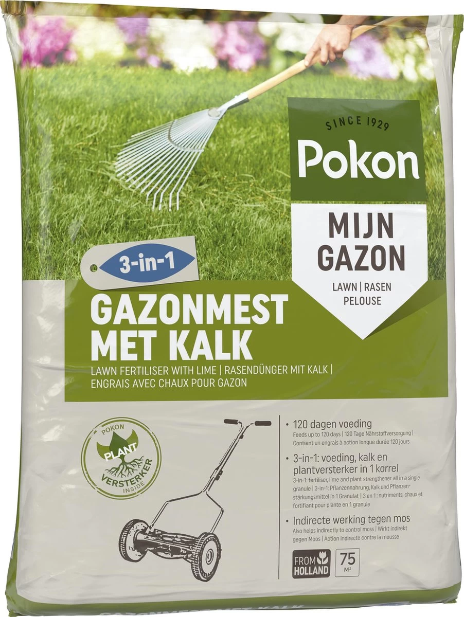 Pokon Gazonmest Met Kalk - 5kg - Mest - Geschikt Voor 75m² - 120 Dagen Voeding 2 Pokon Gazonmest Met Kalk - 5kg - Mest - Geschikt Voor 75m² - 120 Dagen Voeding - Afbeelding 2