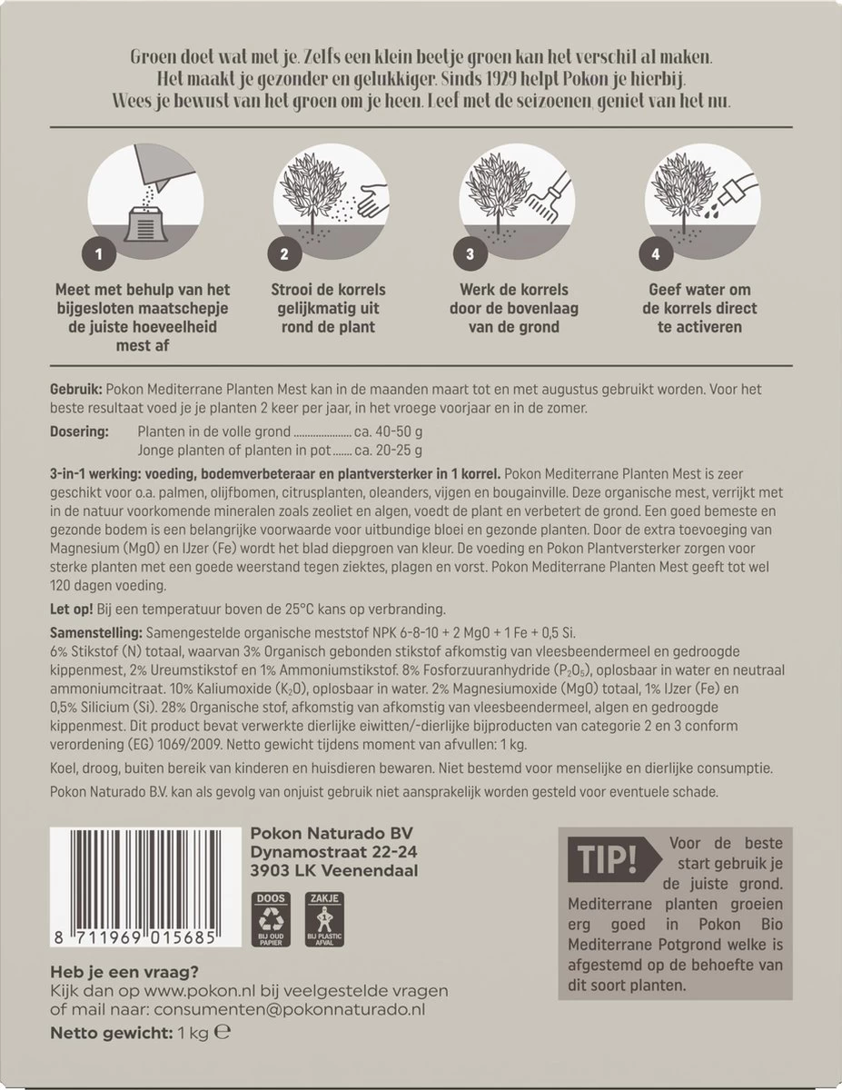 Pokon Mediterrane Planten Mest - 1kg - Meststof - 3-in-1 Werking 2 Pokon Mediterrane Planten Mest - 1kg - Meststof - 3-in-1 Werking - Afbeelding 2