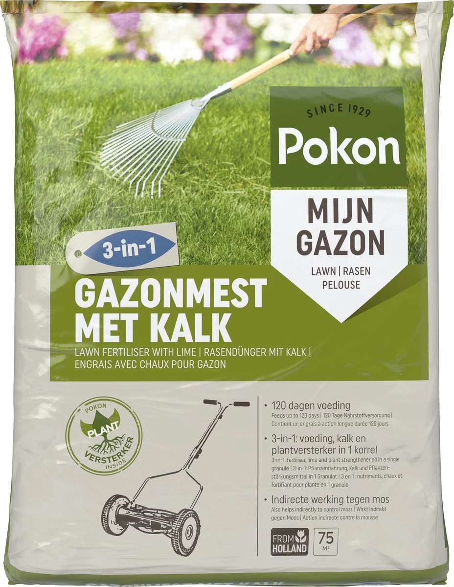 Pokon Gazonmest Met Kalk - 5kg - Mest - Geschikt Voor 75m² - 120 Dagen Voeding 1 Pokon Gazonmest Met Kalk - 5kg - Mest - Geschikt Voor 75m² - 120 Dagen Voeding